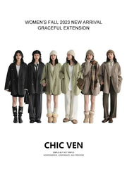 CHIC VEN Women's Woolen Coats Loose Casual Double Breasted Retro Double-sided Jacket Office Lady Outerwear Autumn Winter 2026