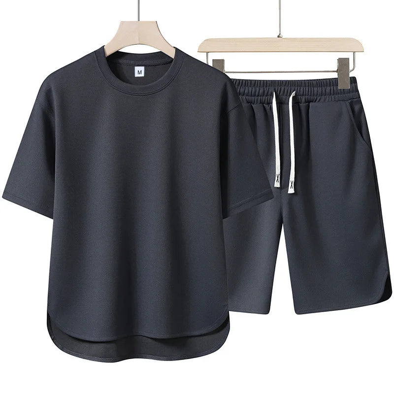 NEW Summer Men Suit Round Neck Short Sleeve T-shirt+shorts Two Piece Set Loose Outdoor sport Casual Suit men T-shirt Tracksuit