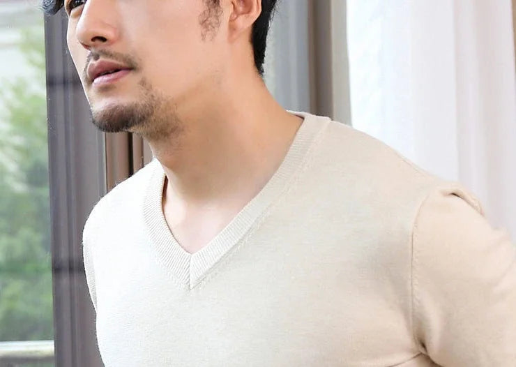 Thick Solid V-Neck Pullover