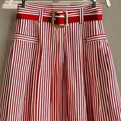 Skirts Spring Summer Retro Vintage French Stripes Midi High Waist A-Line Dating Skirts 2025 for Women