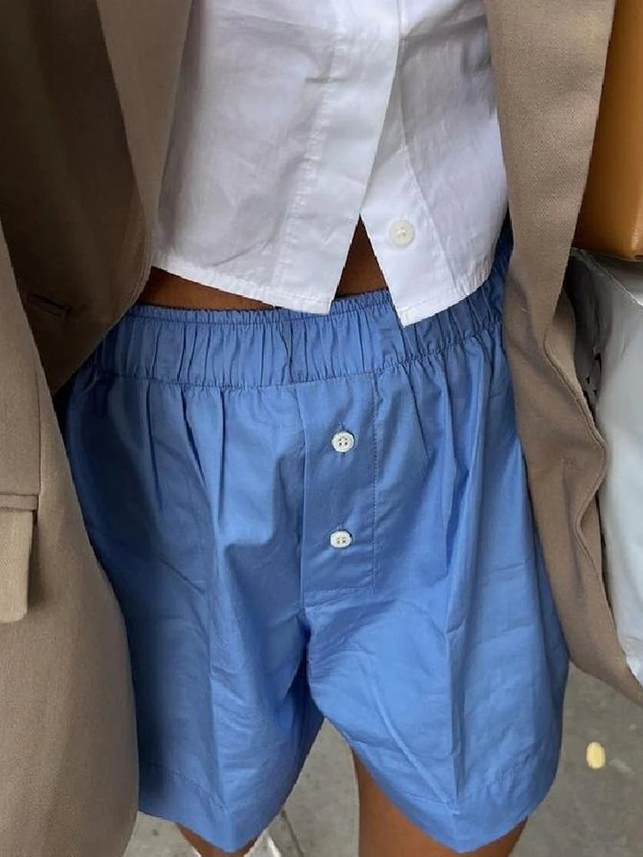 Elastic Waist Solid Summer Shorts