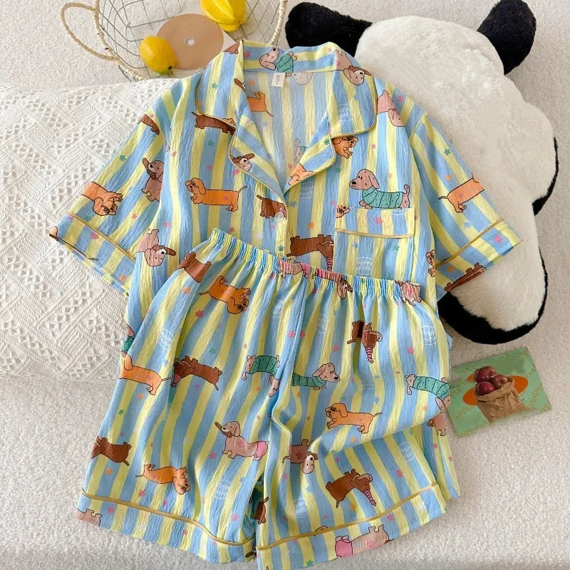 Kawaii Dog Print Y2K Pajamas