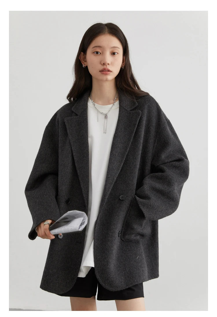 CHIC VEN Women's Woolen Coats Loose Casual Double Breasted Retro Double-sided Jacket Office Lady Outerwear Autumn Winter 2026