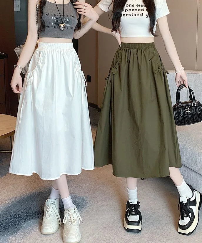 Drawstring Cargo A-Line Midi Skirt