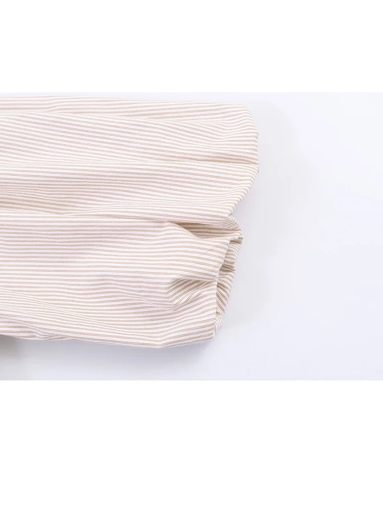 HH Women Elegant Striped Casual Spring Shirt Puff Sleeves Bow Decoration Blouse Female Loose Versatile Single-breasted Blouse