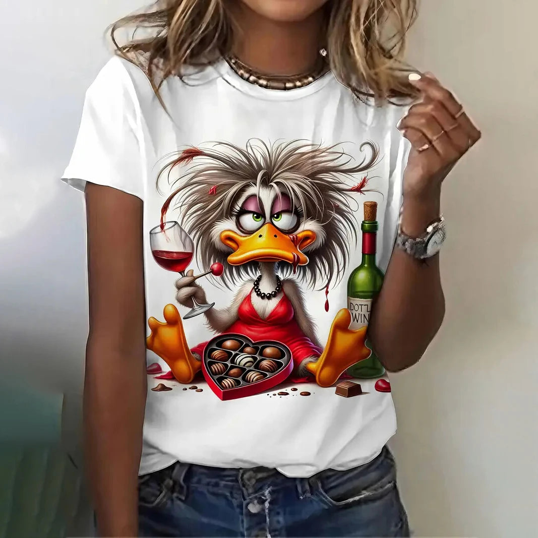 Playful Oversized Cartoon Casual Tee