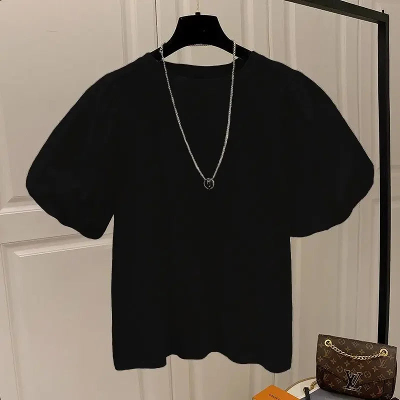 Mujer Cotton Tshirts for Women Summer T-shirts Puff Sleeve O-neck Tees Oversized Tops Fashion Sweet White Tees