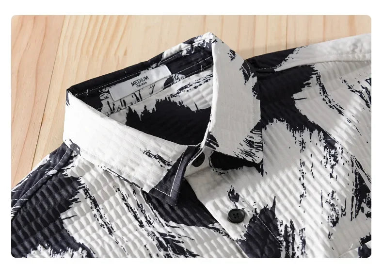 High-quality long-sleeved shirt for new autumn fashion, trendy brand, handsome business style, textured striped shirt, slim fit
