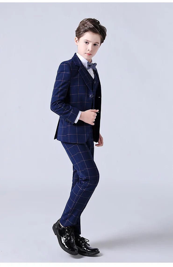 Formal Kids Plaid Tuxedo Suit