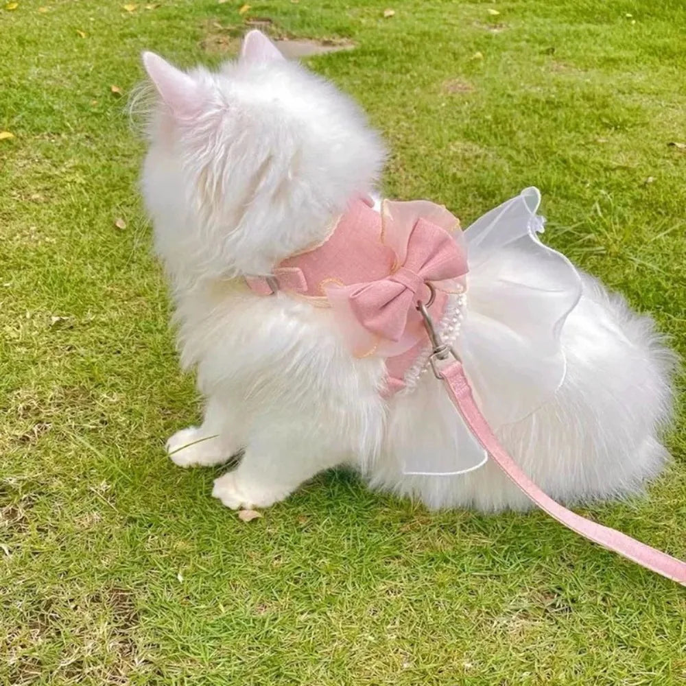 Pet Accessories Princess Style Cat Harness Leash Adjustable Nylon Cat Vest Breathable with Bowknot Pet Chest Strap For Cats Dogs