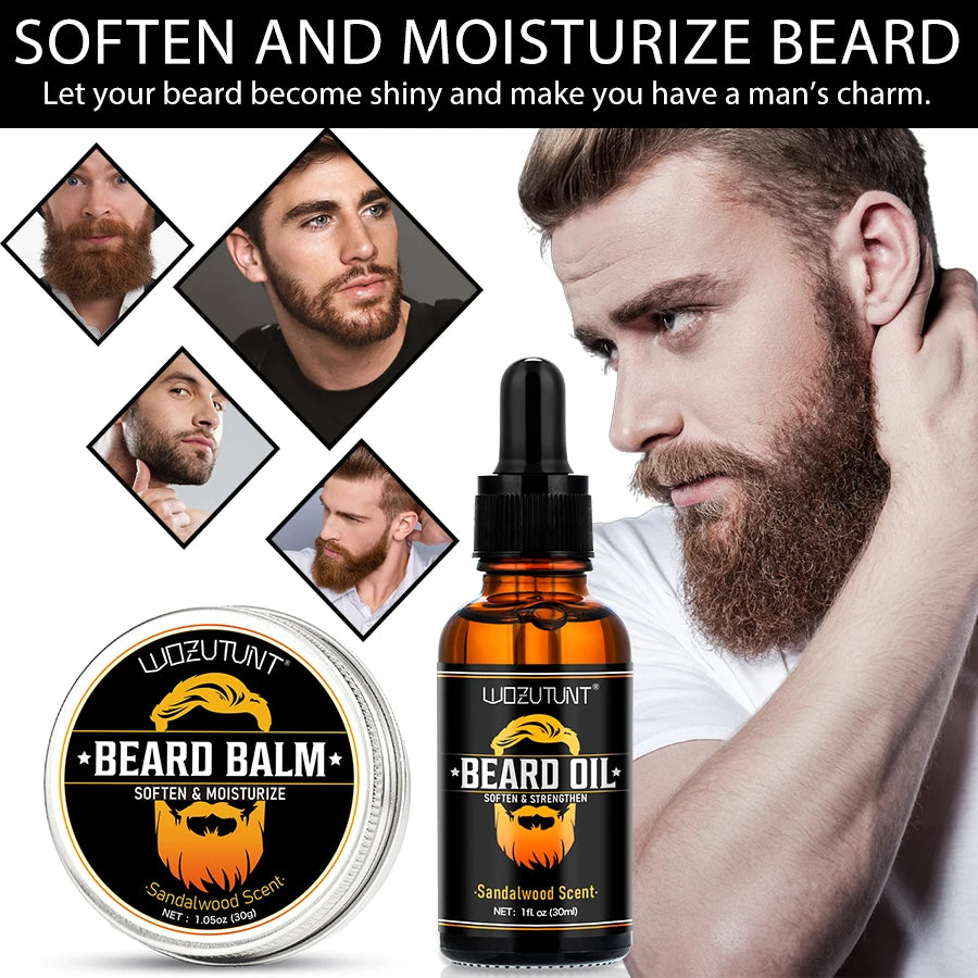 Men Beard Moisturizing & Nourishing Oil & Long-Lasting Smoothing Styling Butter，Facial Hair Conditioning Set for All Beard Types