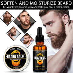 Men Beard Moisturizing & Nourishing Oil & Long-Lasting Smoothing Styling Butter，Facial Hair Conditioning Set for All Beard Types