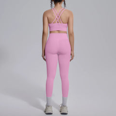 New Yoga Set for Woman Summer Gym Sports Running Bra Top Breathable Peach Buttocks Women Leggings Solid Color Yoga Set