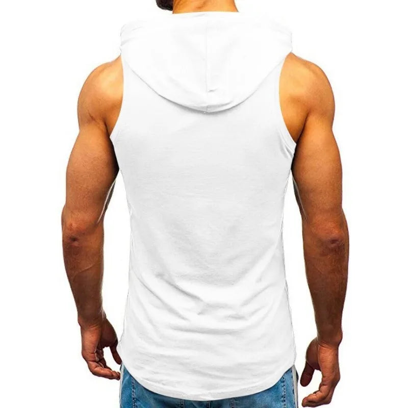 Men's Hooded Tank Tops Gym Workout Training Hoodies Sleeveless Bodybuildng Muscle Cut Off T-Shirt with Pocket