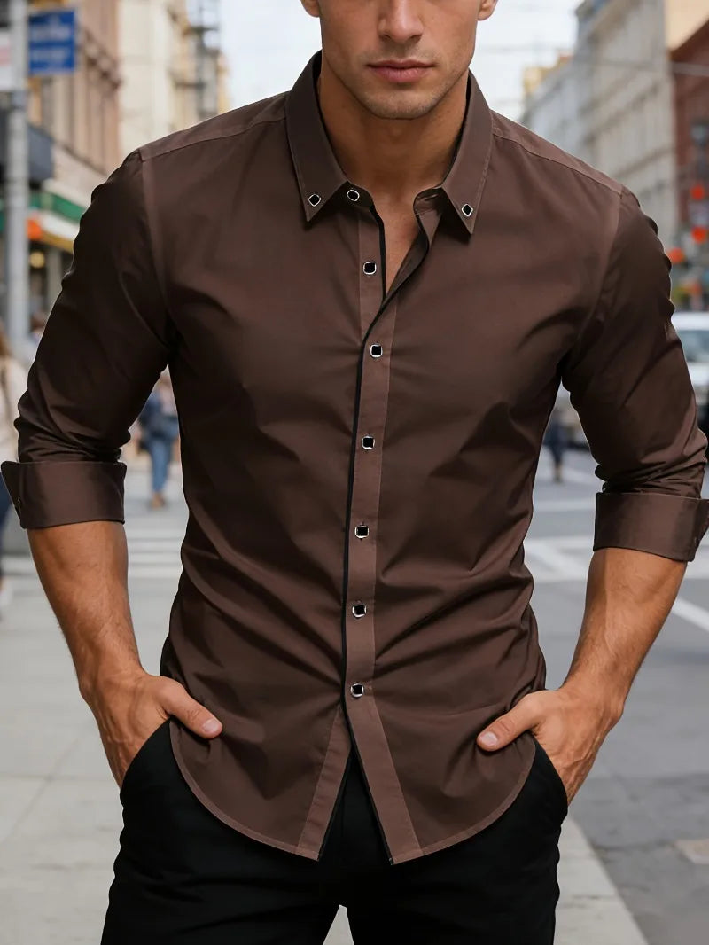 Patchwork Elastic Business Casual Shirt