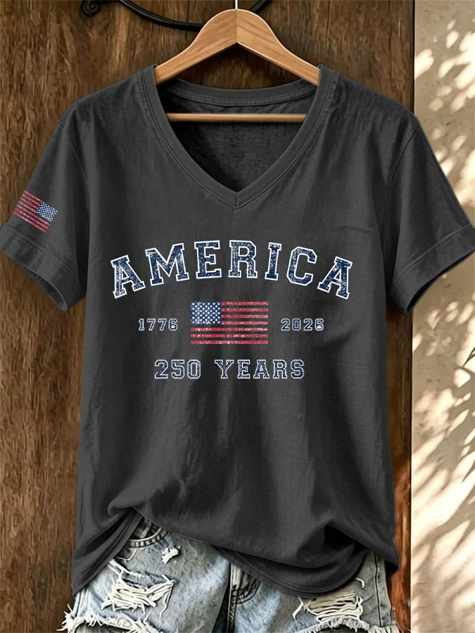 Women's America 250 Years Print T-Shirts Summer Short Sleeve Casual T Shirt Tops White Tees Hot Sale Men's and Women's T Shirt