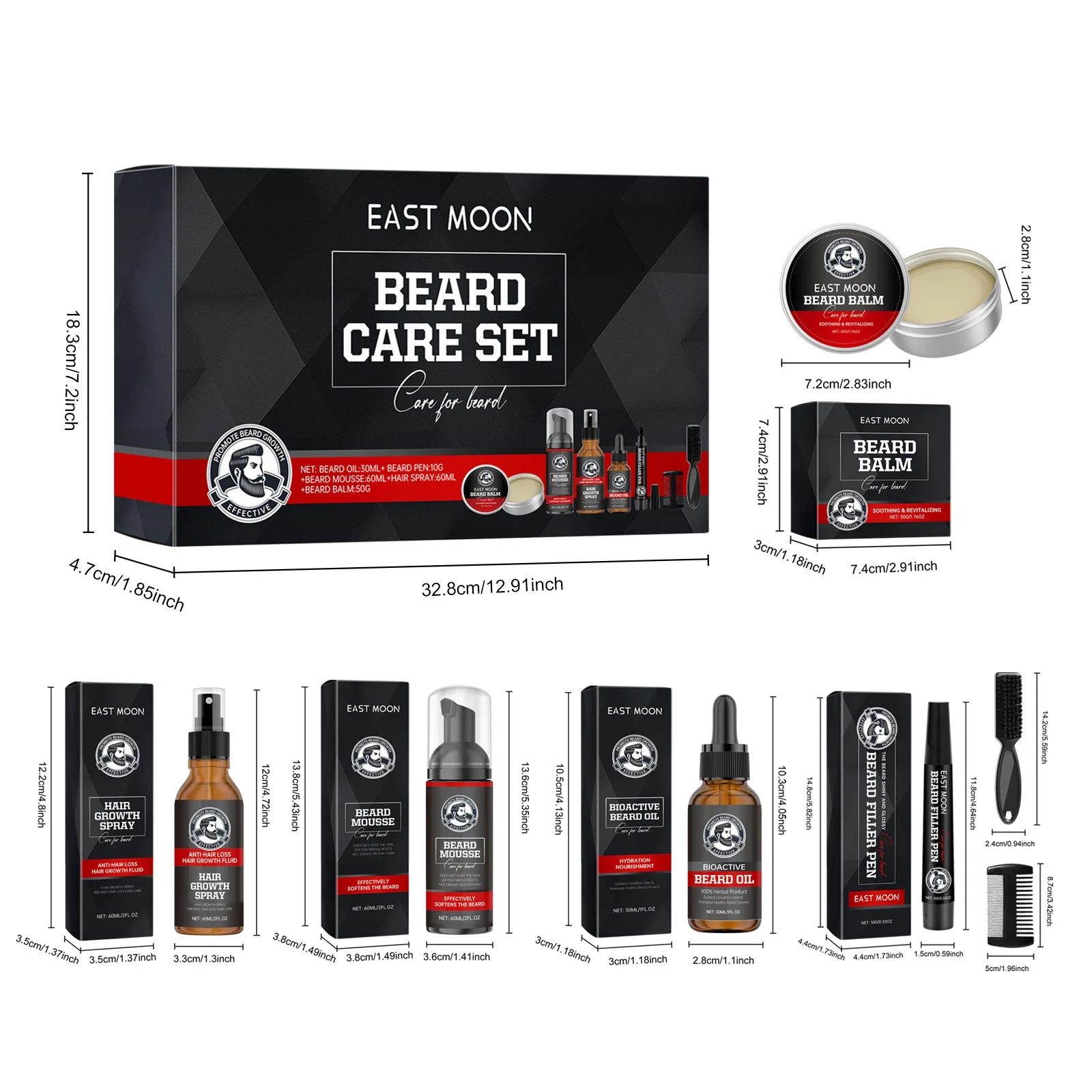 East Moon Men Beard Care Set Deep Cleansing Oil Control Sooth Skin Efficient Moisturize Increase Toughness Moustache Nursing Kit