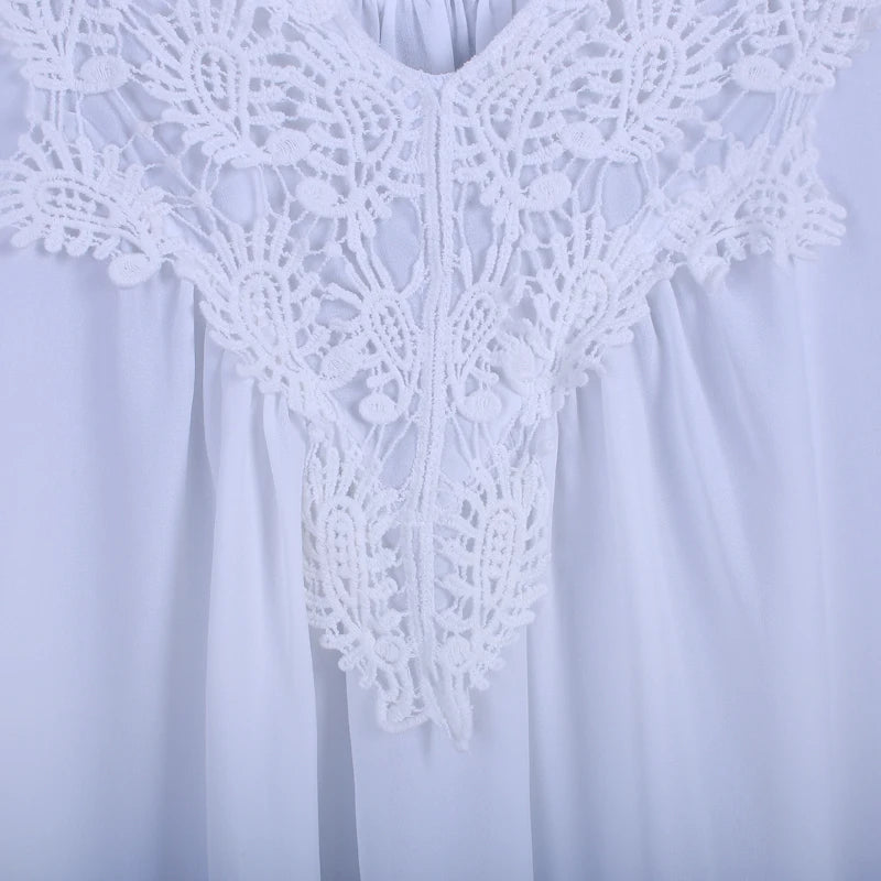 Summer tops for women  Fashion Lace Chiffon blouse V-Neck Loose Casual Chiffon Shirt
