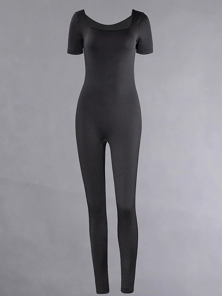 Chic Solid Bodycon Fitness Jumpsuit
