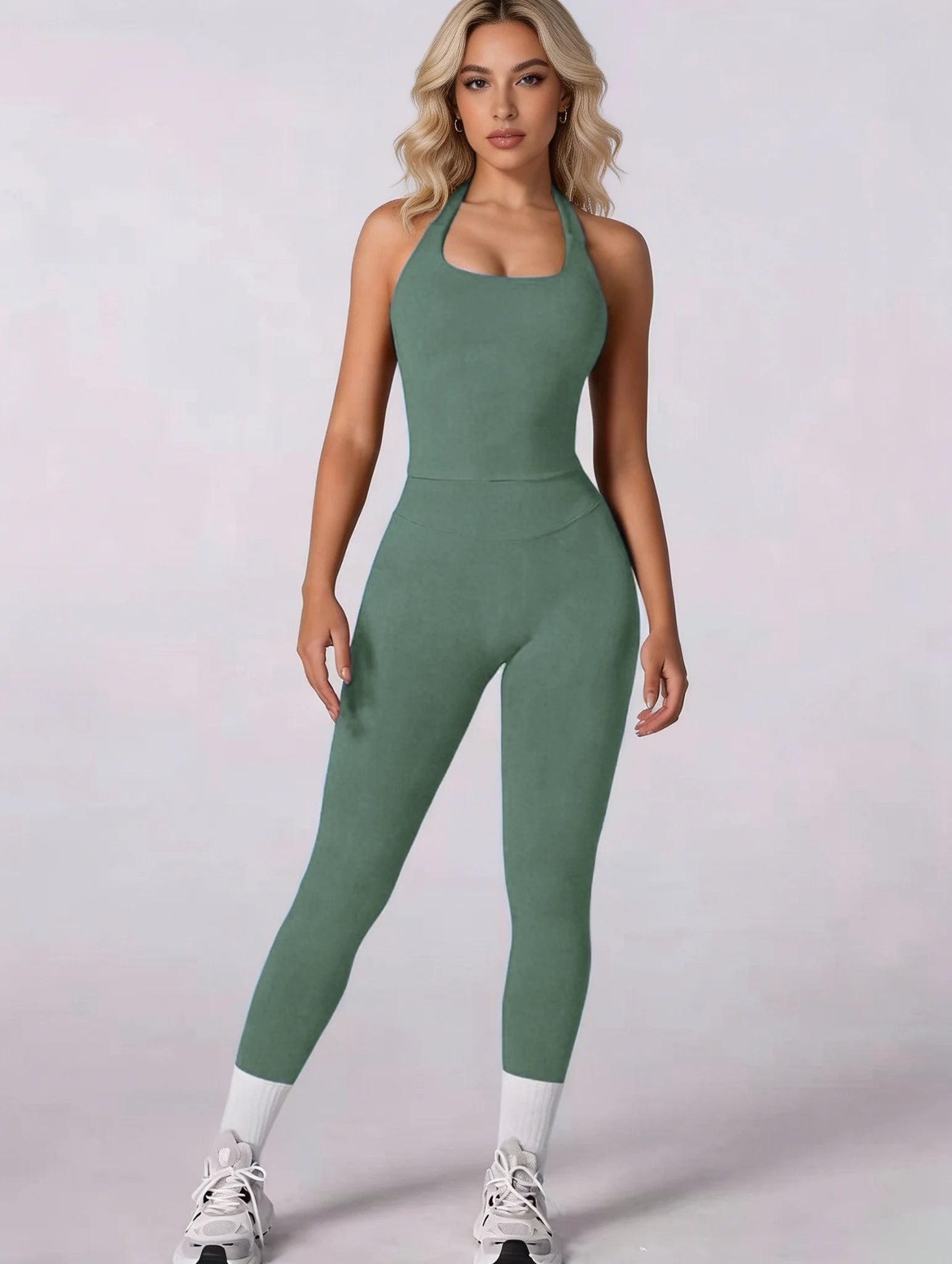 Women 2Pcs Yoga Set Halter Neck Sports Tank Top High Waist Leggings Fitness Outfit Gym Workout Activewear Tracksuit