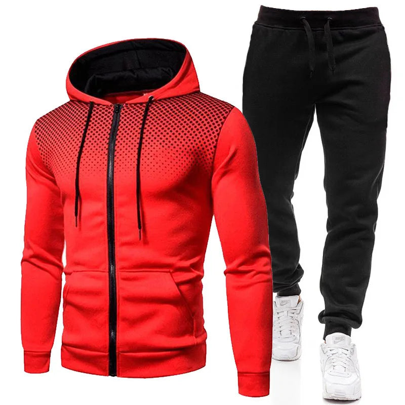 Men tracksuit zipper hood multi-pocket and protective pants casual jogging tracksuit fall/winter 2-piece setLarge size S-3XL