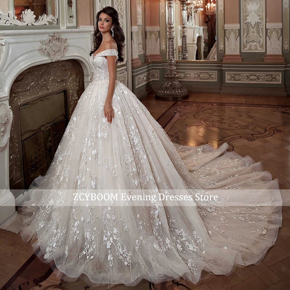 Elegant Ball Gown Off Shoulder Wedding Dress For Women 2026 Princess Bride Sexy Sweetheart Beaded Appliques Lace Up Bridal Gowns