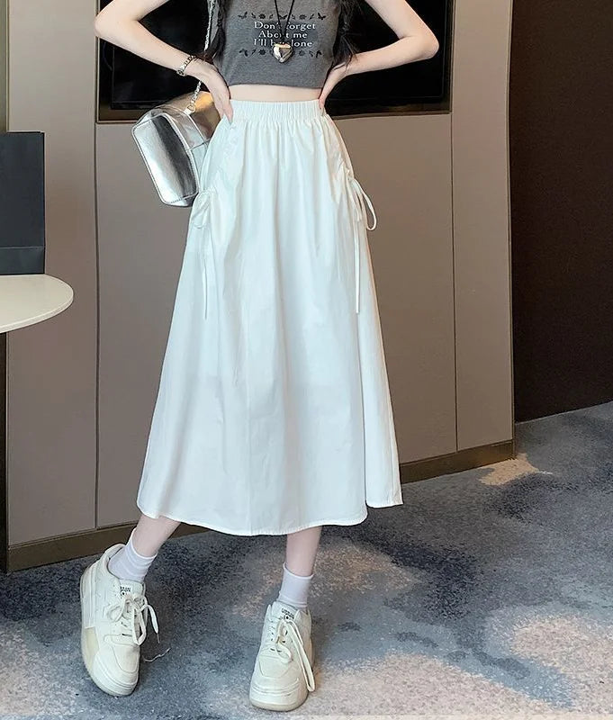 Drawstring Cargo A-Line Midi Skirt