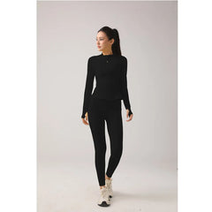 Women's Fitness Set Stand-Up Collar Long-Sleeve Yoga Top High-Waisted Leggings Running & Fitness Set