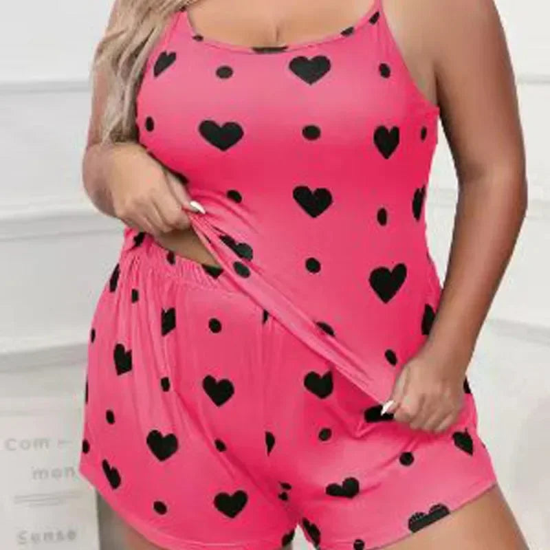 Plus Heart Print Pajama Set