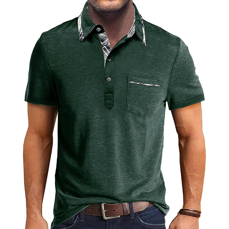 Plaid Collar Short Sleeve Polo