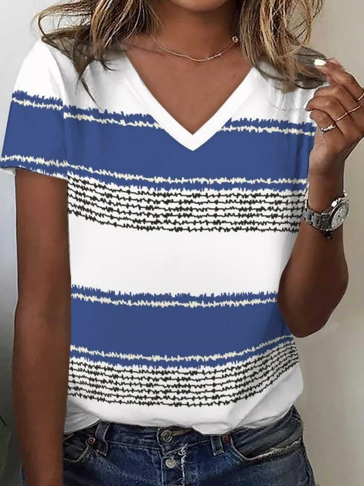 New Women's T-Shirts Funny Stripe Print Top Fashion Simple Pattern T Shirts for Women Summer Leisure Female Clothing Streetwear