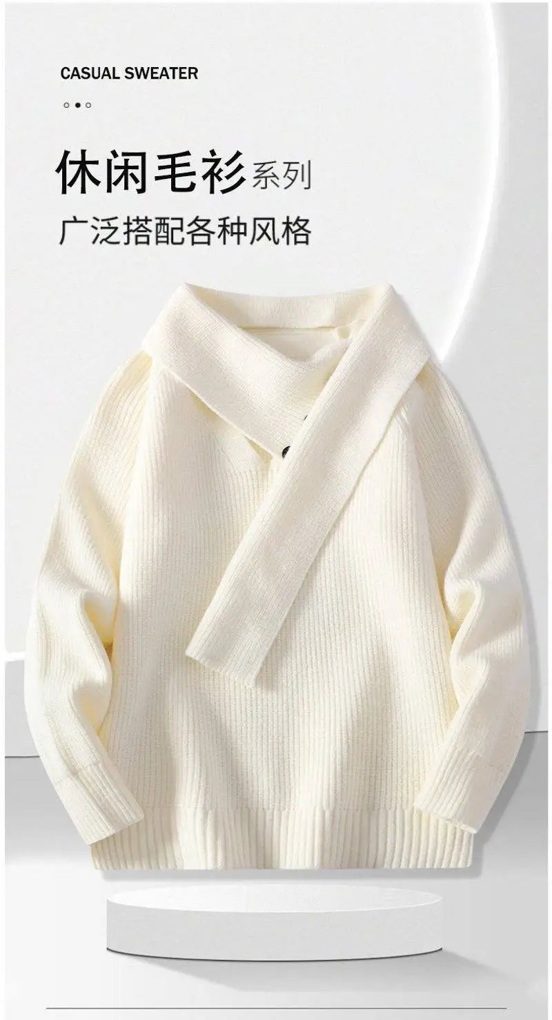 Fashion Men's Solid Color Sweaters Autumn Winter Casual Knitted Pullovers Youth High Streetwear Classic Top Sweatshirts Clothing