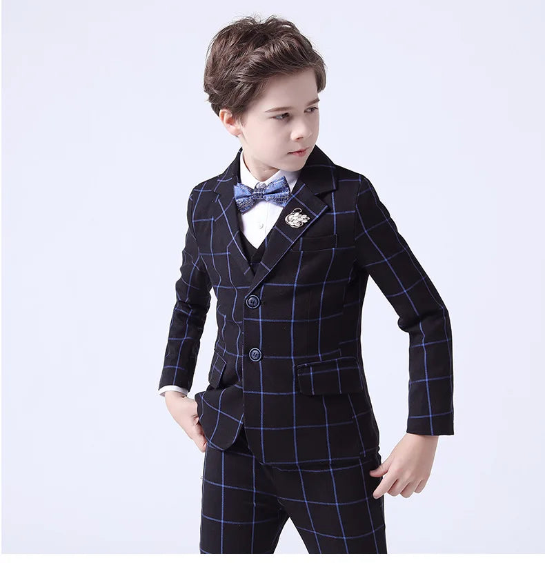 Formal Kids Plaid Tuxedo Suit