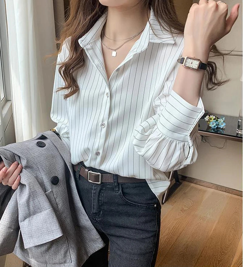 Vintage Striped Loose Shirt Women