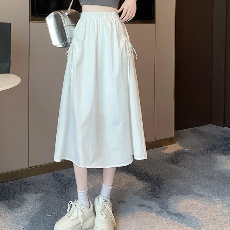 Drawstring Cargo A-Line Midi Skirt