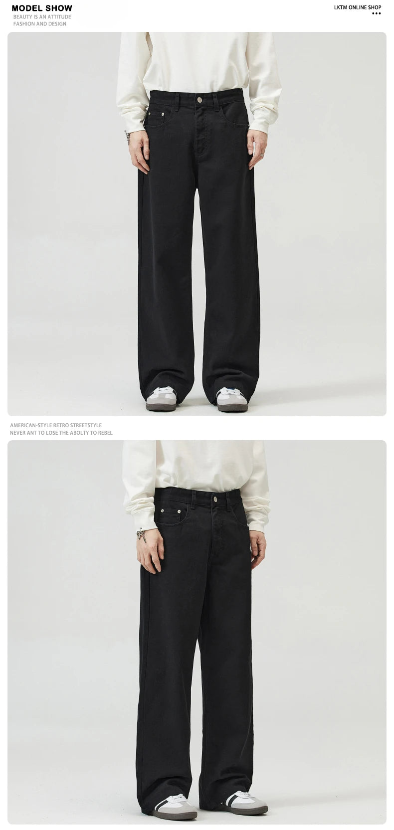 100％ Cotton Men's Baggy Straight Jeans Comfortable Soft Casual Pants Fashion Korean White Brown Denim Trousers Male Clothing