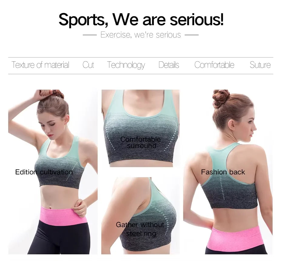 Sports Bra High Stretch Breathable Tops Fitness Women Padded for Running Yoga Gym Crop Bra Gradient Sports Bra for Workout Tops