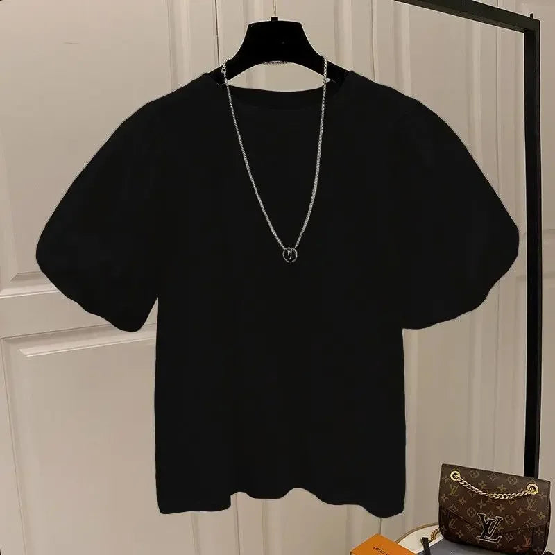 Mujer Cotton Tshirts for Women Summer T-shirts Puff Sleeve O-neck Tees Oversized Tops Fashion Sweet White Tees