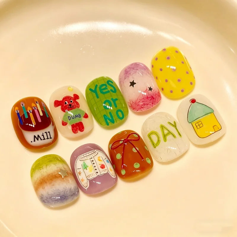 30pcs False Nails Unique Trendy Short “bean-shaped” Nails with A Press-on Design High-quality Nails Perfect As A Gift for Girls