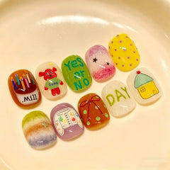 30pcs False Nails Unique Trendy Short “bean-shaped” Nails with A Press-on Design High-quality Nails Perfect As A Gift for Girls