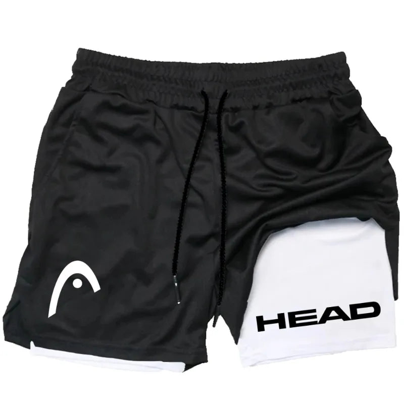 2025 trendy street style fitness shorts for men, quick drying gym training, jogging, double-layer sports shorts