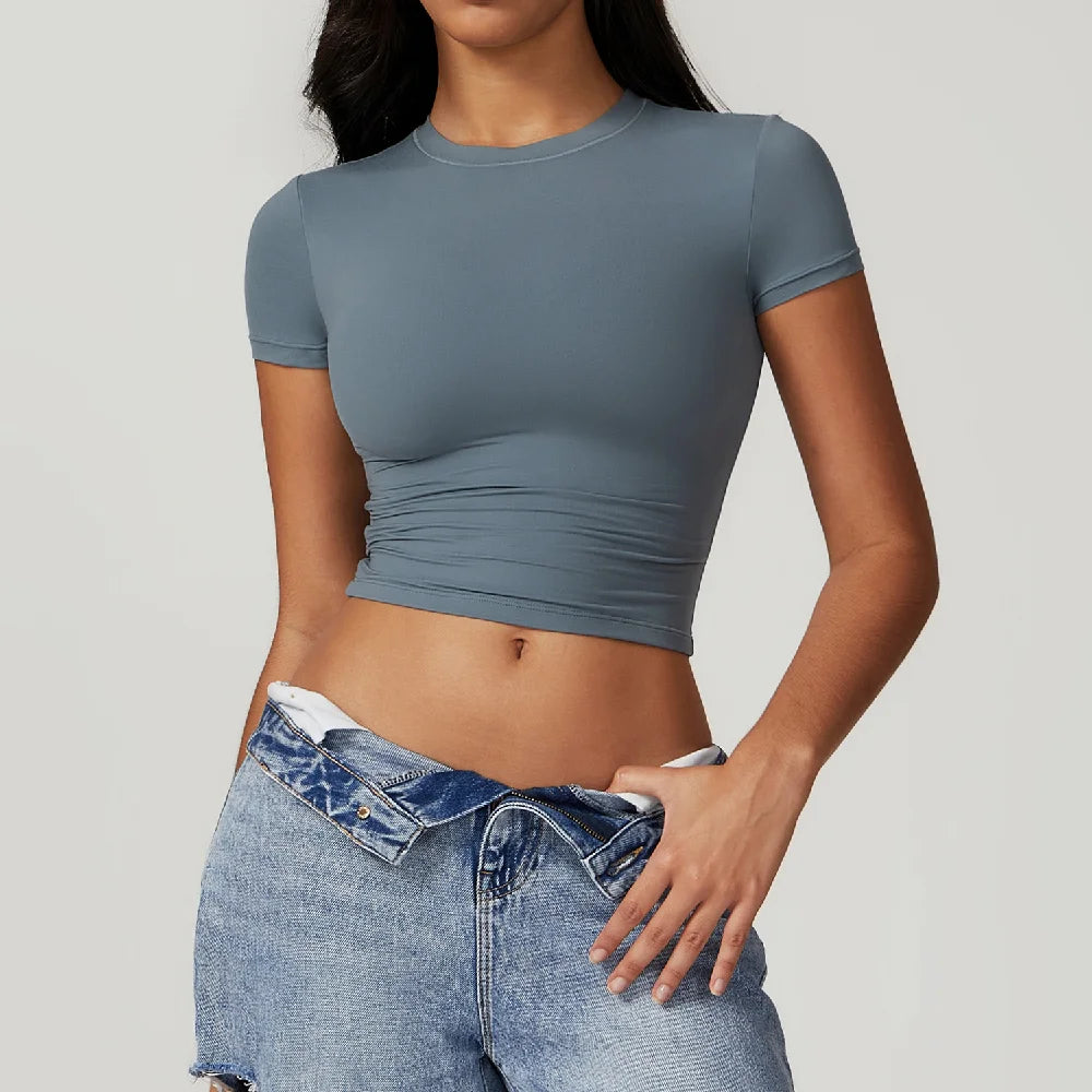 Yoga Shirts Women Sexy Exposing The Navel Short Sleeve Workout Crop Top Gym Top Fitness Running Workout Sport T-shirts Yoga Wear