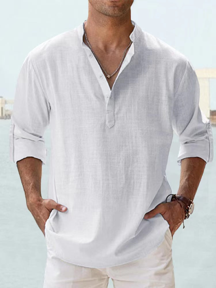 Lightweight Cotton Henley Shirt Men