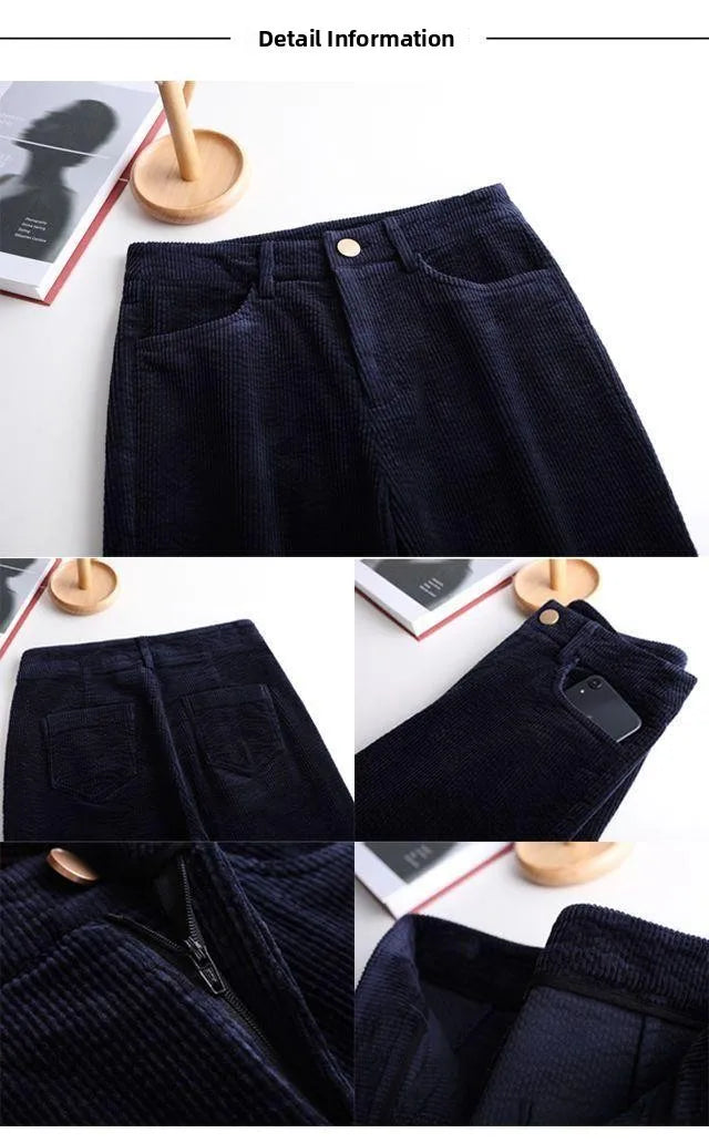 High Waist Corduroy Women's Pants Spring Autumn Winter Fashion Micro Flared Casual Trousers Slimming Warm Long Pants