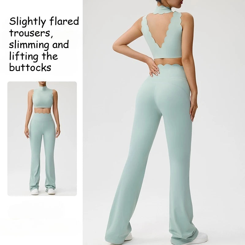 Women Yoga Sets Shockproof Bras&High Waist Hip-lifting Flared Pants Running Workout Pilate Suit Gym Training Clothing Sportswear