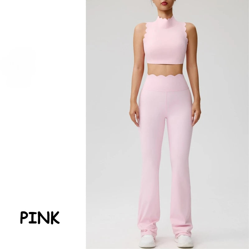 Women Yoga Sets Shockproof Bras&High Waist Hip-lifting Flared Pants Running Workout Pilate Suit Gym Training Clothing Sportswear