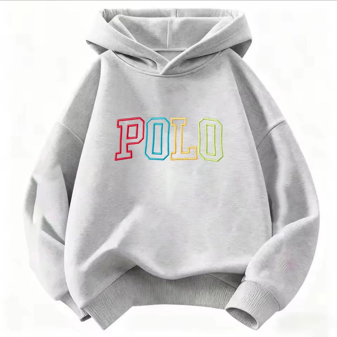 Children Hooded Kids Hoodie Colorful Gradient POLO Letter Print Long Sleeve Pullover Sweatshirt Boy Girl Casual Autumn Outerwear
