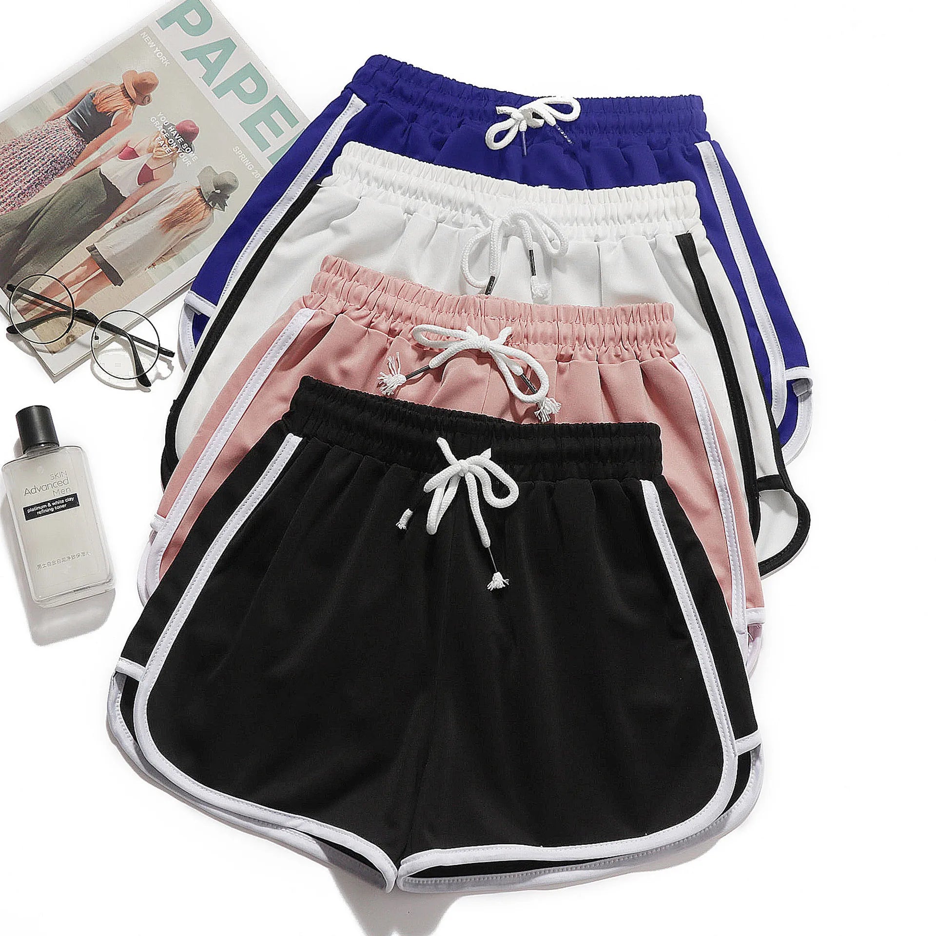 Women Yoga Shorts Summer Outer Wear Mid-Waist Casual Loose Straight Pants Lady Stylish Thin Breathable Wide Leg Gym Short Pants