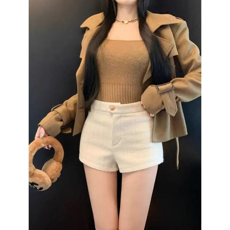 High Waist A Line Wool Shorts
