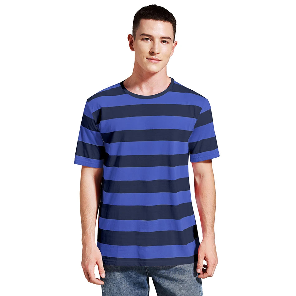 Men Striped T-Shirt Stripes Top Tees Male Fashion Short Sleeve Shirts Costume Cosplay Party Blue Red White Black Yellow T Shirt